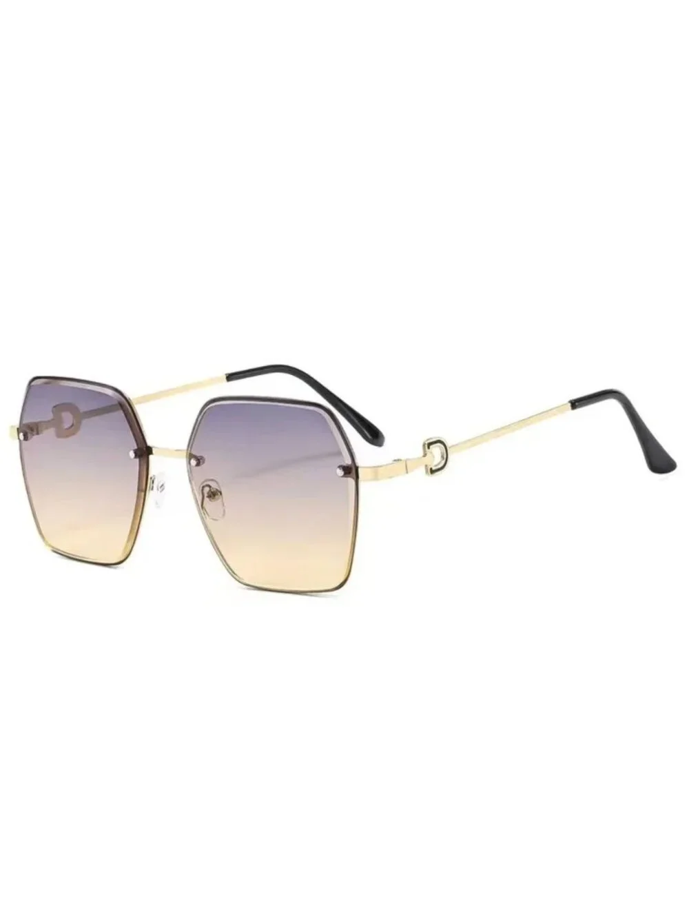 Oversized Unisex Square Grey to Yellow Gradient Sunglasses With Gold Frame